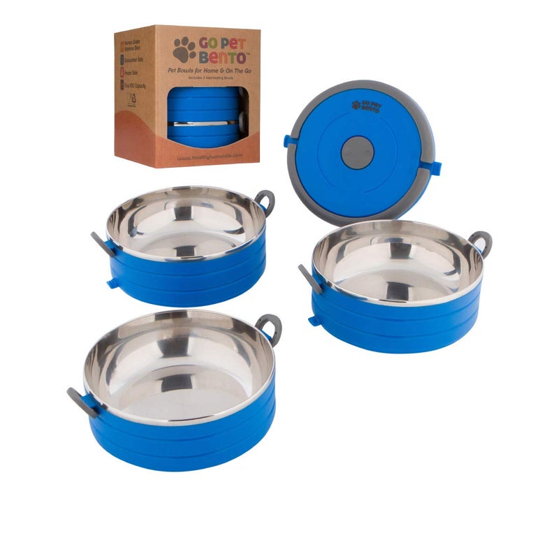 Healthy Human Travel Pet Bento Bowls - Leak Proof, Human-Grade Stainless Steel & BPA-Free, 3-Pack Water & Food Container Set, Clips & Handle (Pink) - Image 1